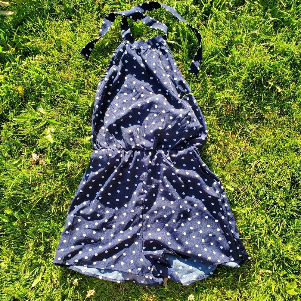 SHEIN Navy Polka Dot Halter One Piece / Romper in Small